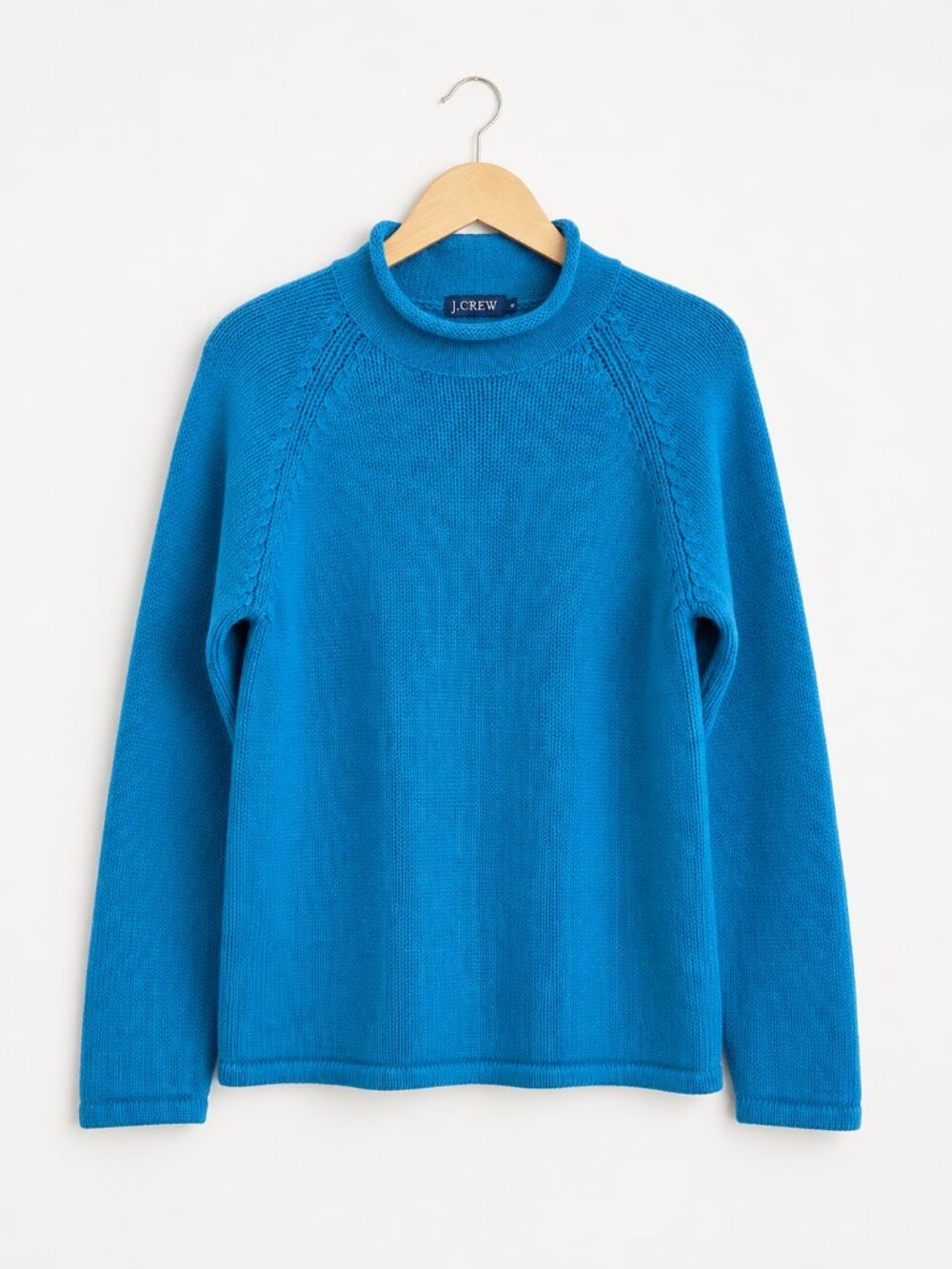 J.Crew S Cotton Turquoise Heavyweight Knit Sweater Roll Neck Raglan Y2K Coastal
